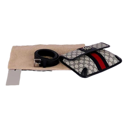 Gucci Ophidia Flap Belt Bag GG Beige Coated Canvas Navy and Red available at Queen Bee of Beverly Hills