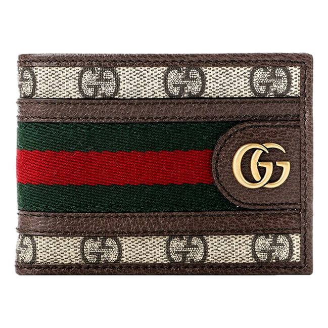 Gucci Ophidia GG Canvas Web Stripe Mini Bifold Wallet available at Queen Bee of Beverly Hills