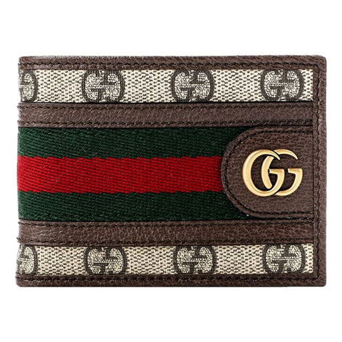 Gucci Ophidia GG Canvas Web Stripe Mini Bifold Wallet available at Queen Bee of Beverly Hills
