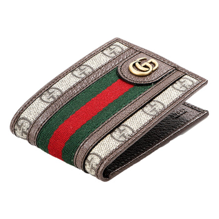 Gucci Ophidia GG Canvas Web Stripe Mini Bifold Wallet available at Queen Bee of Beverly Hills