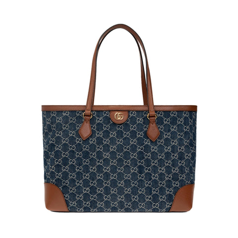 Gucci Ophidia GG Printed Denim Leather Trim Medium Shopping Tote at_Queen_Bee_of_Beverly_Hills