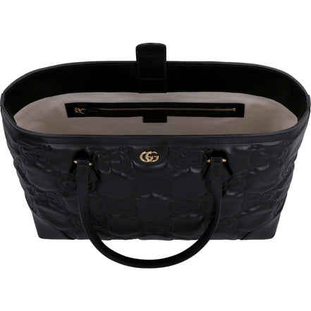 Gucci Ophidia Jumbo GG Matellase Medium Black Leather Tote available at Queen Bee of Beverly Hills