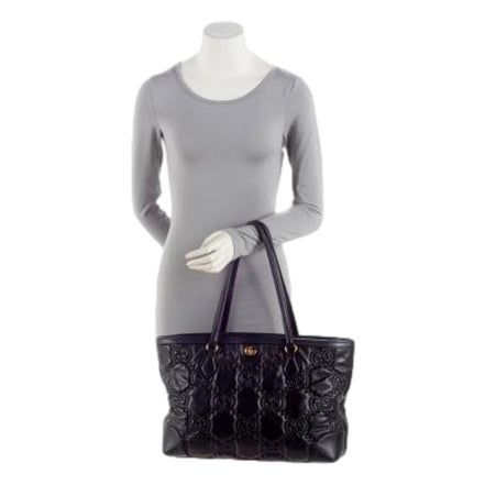 Gucci Ophidia Jumbo GG Matellase Medium Black Leather Tote available at Queen Bee of Beverly Hills