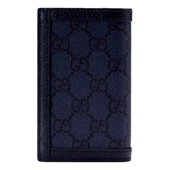 Gucci Ophidia Navy Blue Supreme Bifold Card Case Wallet available at Queen Bee of Beverly Hills