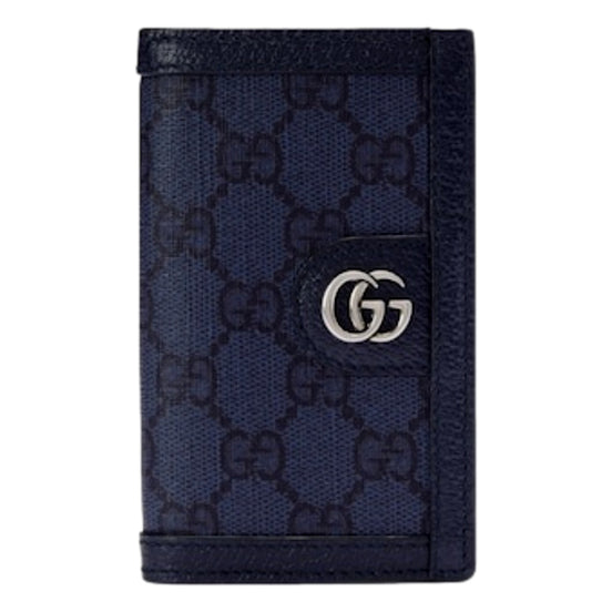 Gucci Ophidia Navy Blue Supreme Bifold Card Case Wallet available at Queen Bee of Beverly Hills