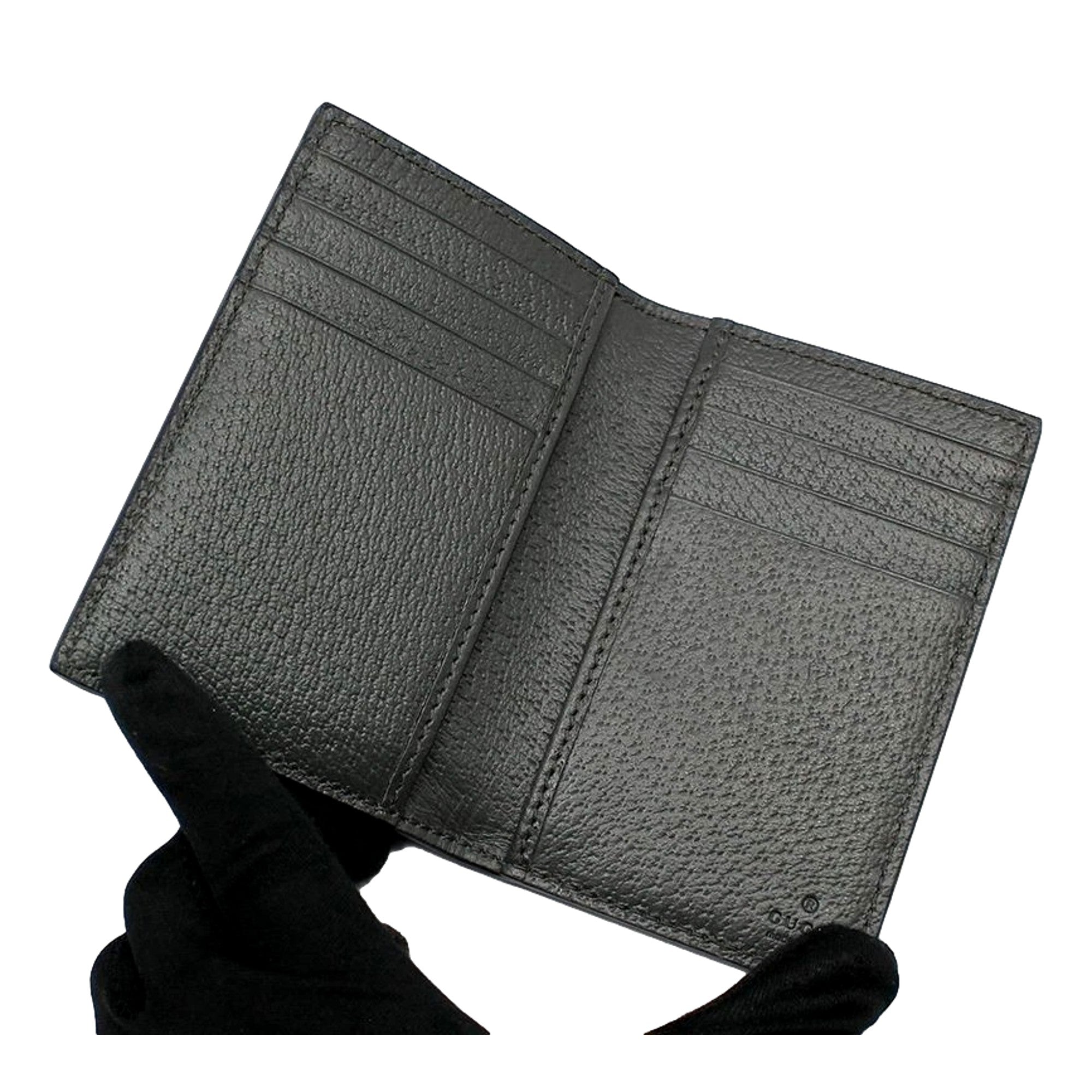 Gucci Ophidia Silver Gray Supreme Bifold Card Case Wallet available at Queen Bee of Beverly Hills