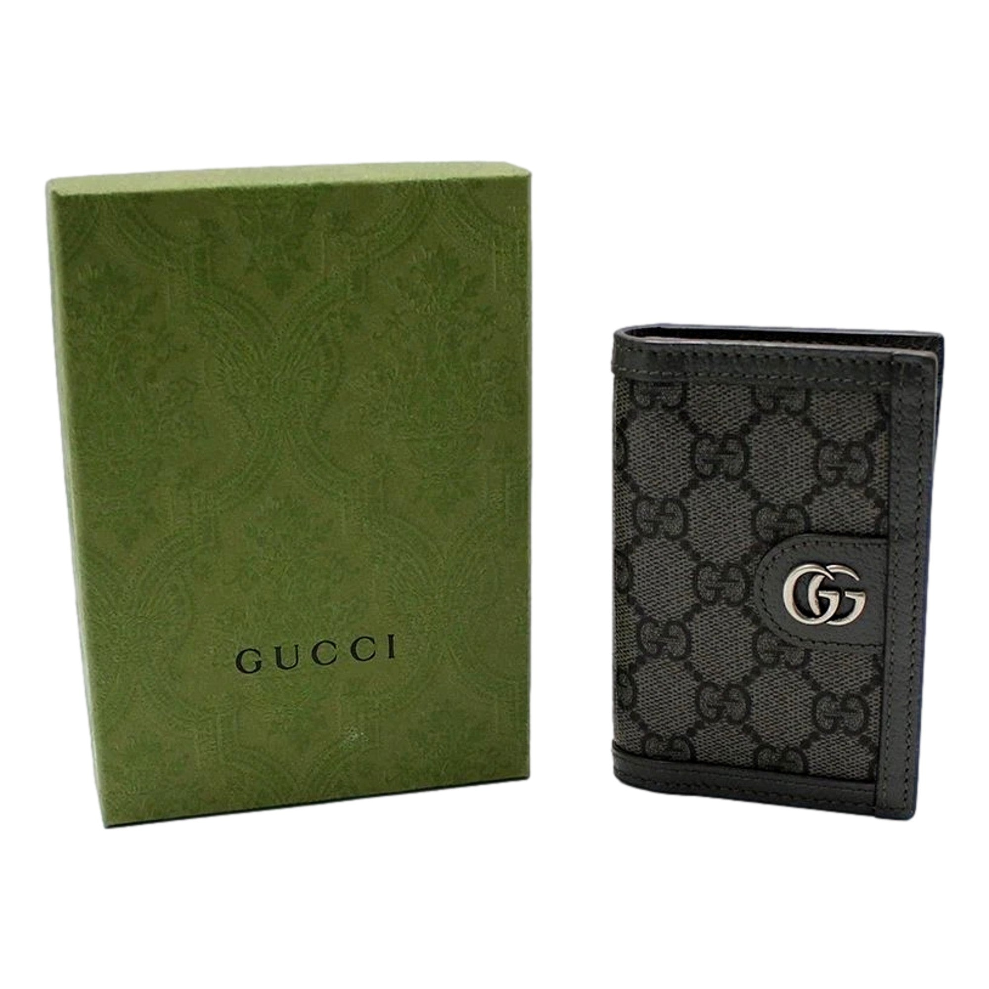 Gucci Ophidia Silver Gray Supreme Bifold Card Case Wallet available at Queen Bee of Beverly Hills