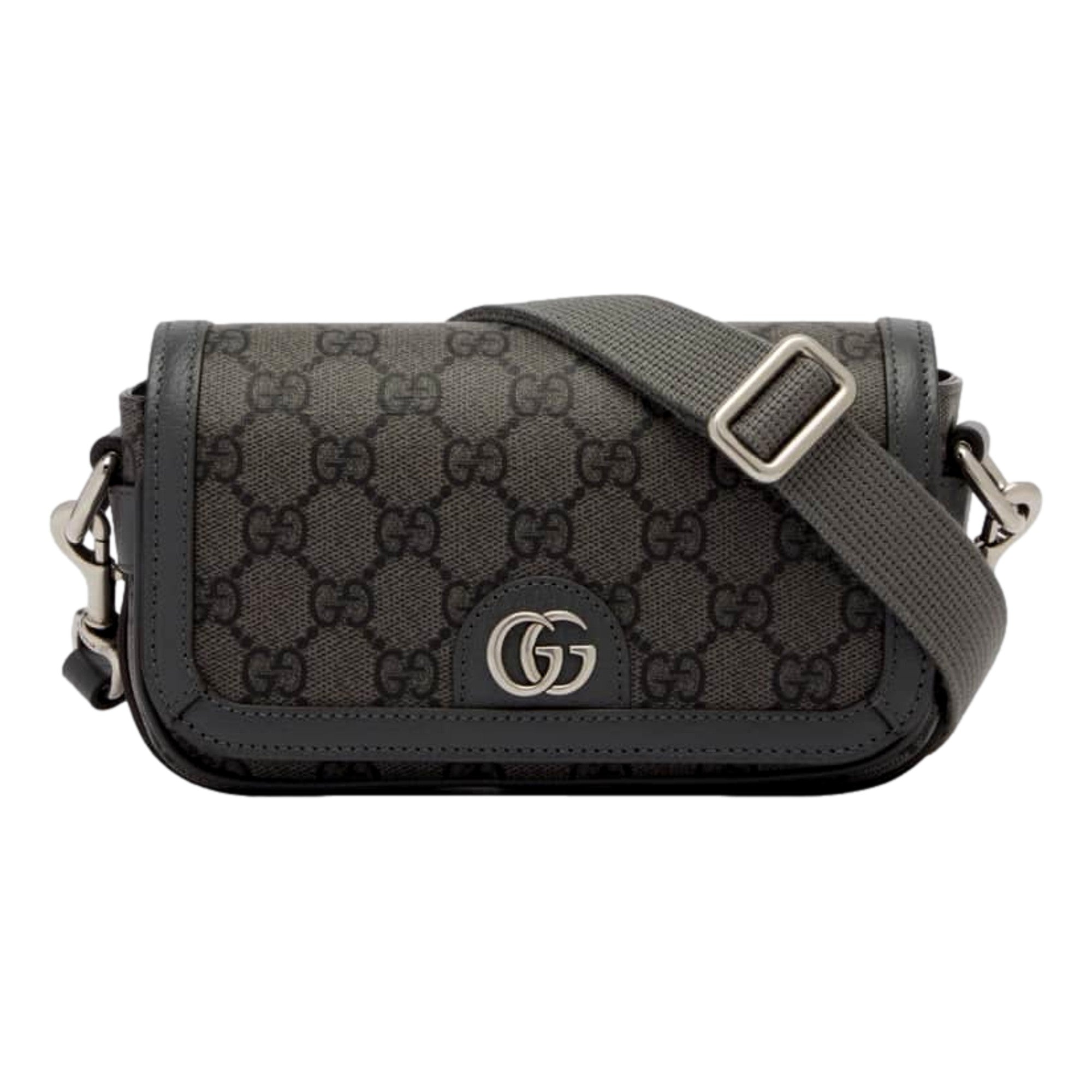 Gucci Ophidia Super Mini GG Supreme Canvas Shoulder Bag Gray Black available at Queen Bee of Beverly Hills