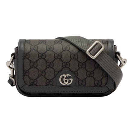Gucci Ophidia Super Mini GG Supreme Canvas Shoulder Bag Gray Black available at Queen Bee of Beverly Hills