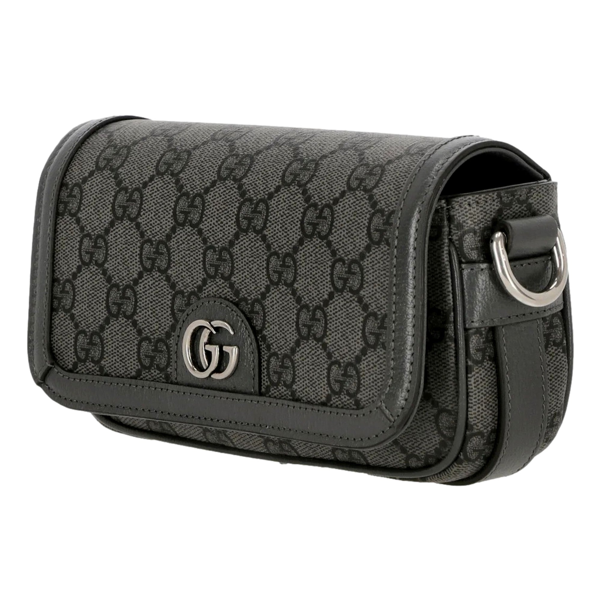 Gucci Ophidia Super Mini GG Supreme Canvas Shoulder Bag Gray Black available at Queen Bee of Beverly Hills