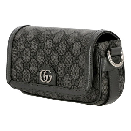 Gucci Ophidia Super Mini GG Supreme Canvas Shoulder Bag Gray Black available at Queen Bee of Beverly Hills