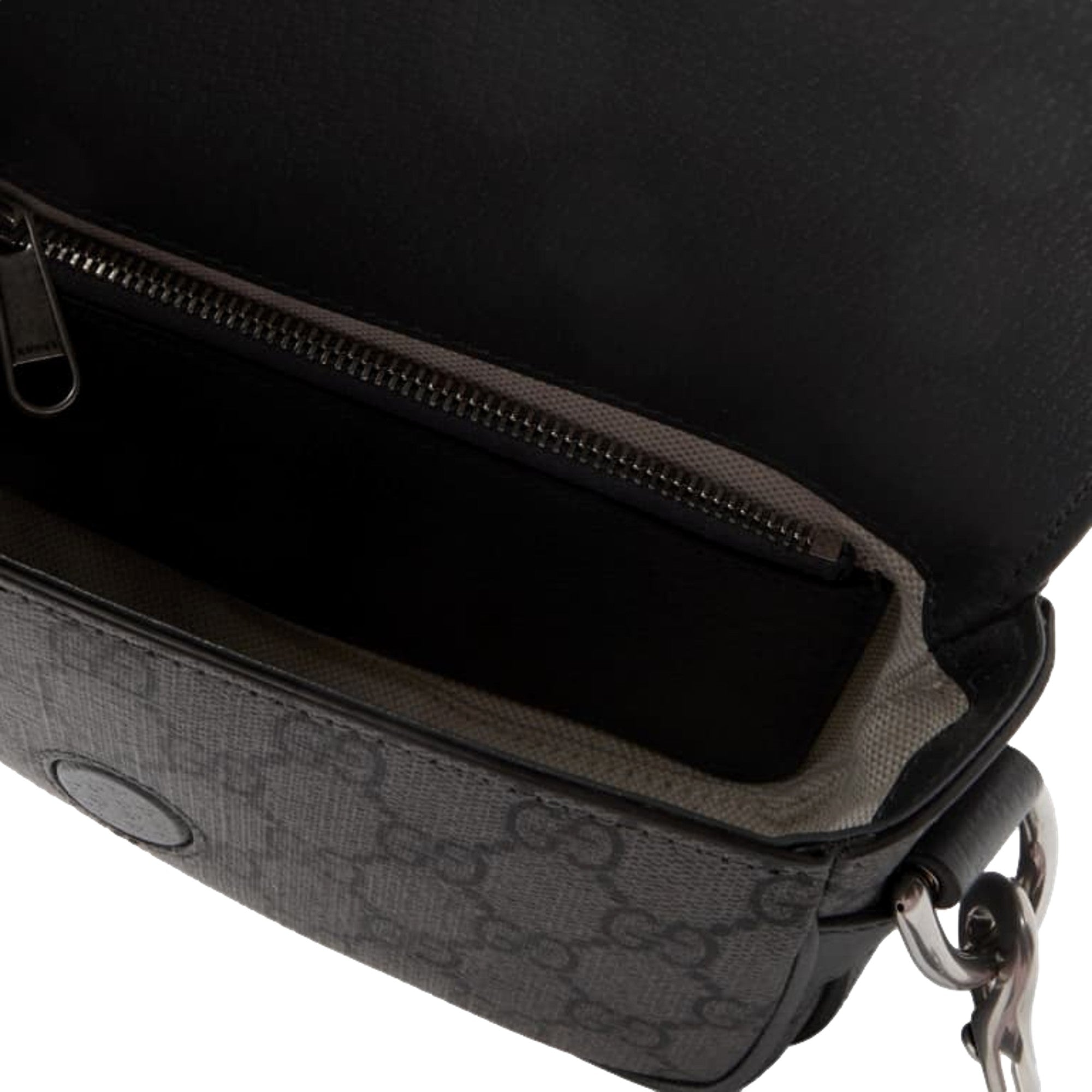 Gucci Ophidia Super Mini GG Supreme Canvas Shoulder Bag Gray Black available at Queen Bee of Beverly Hills