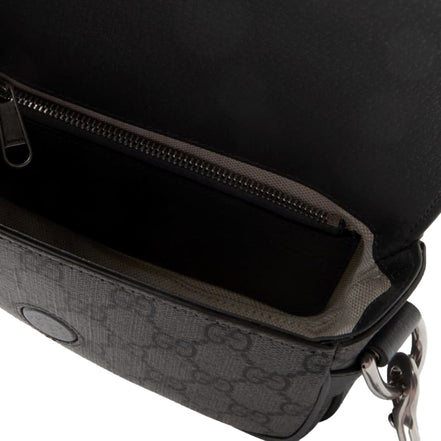 Gucci Ophidia Super Mini GG Supreme Canvas Shoulder Bag Gray Black available at Queen Bee of Beverly Hills