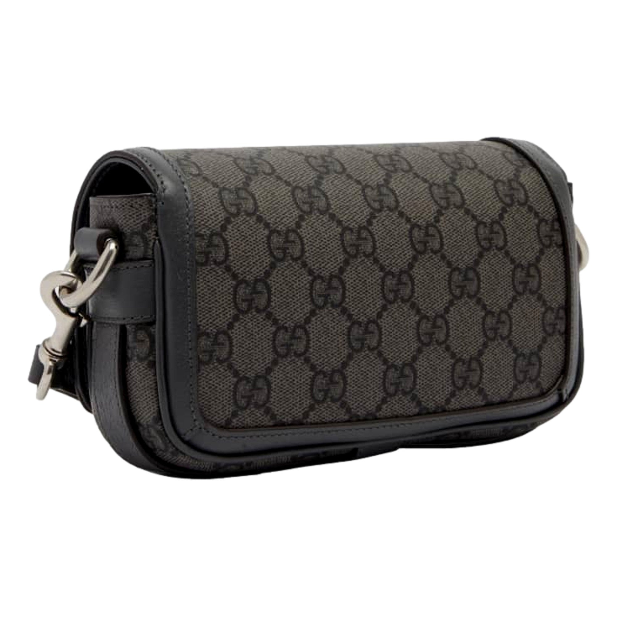 Gucci Ophidia Super Mini GG Supreme Canvas Shoulder Bag Gray Black available at Queen Bee of Beverly Hills