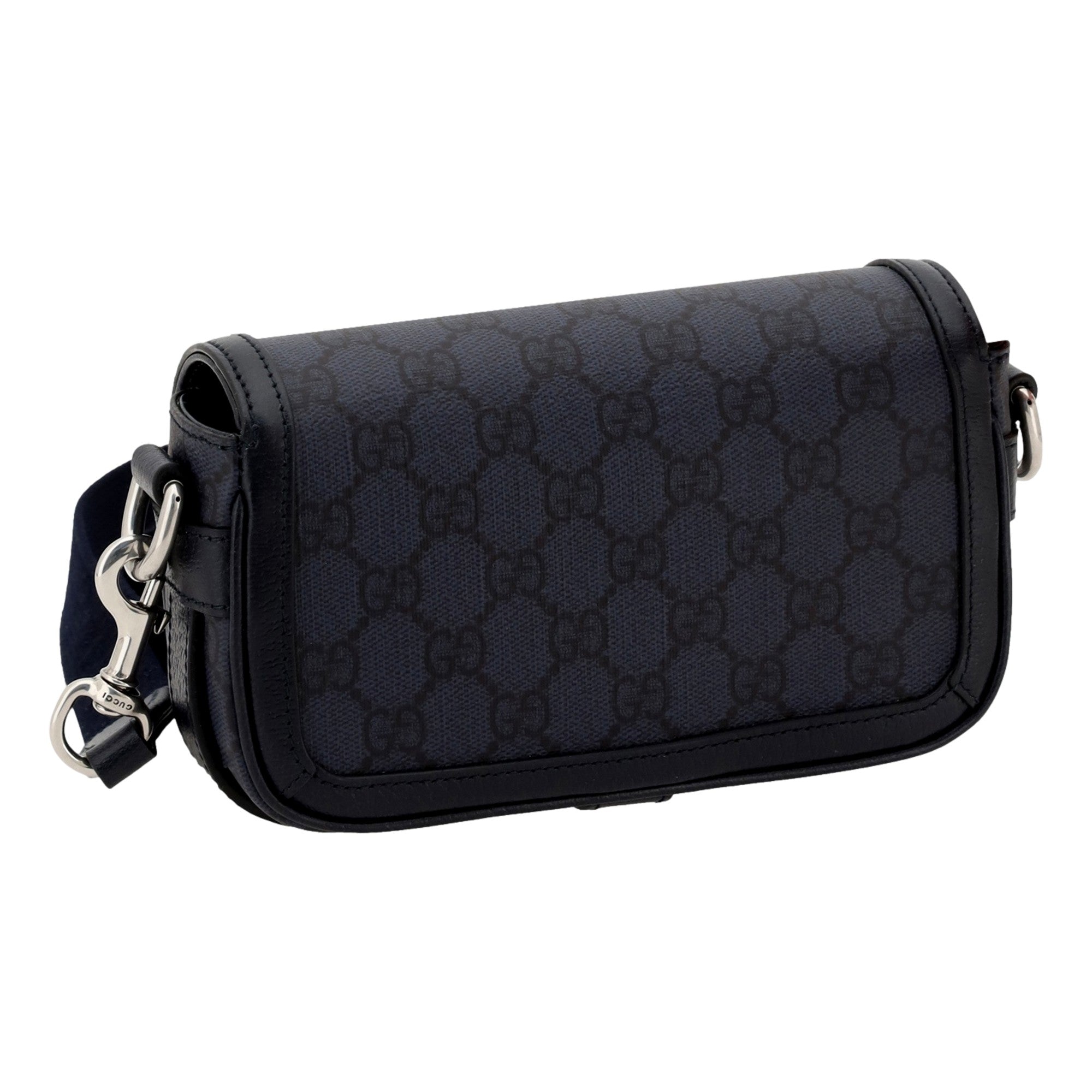 Gucci Ophidia Super Mini GG Supreme Canvas Shoulder Bag Navy Blue available at Queen Bee of Beverly Hills