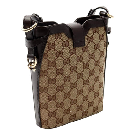 Gucci Original GG Canvas Beige Brown Webstripe Mini Bucket Bag available at Queen Bee of Beverly Hills