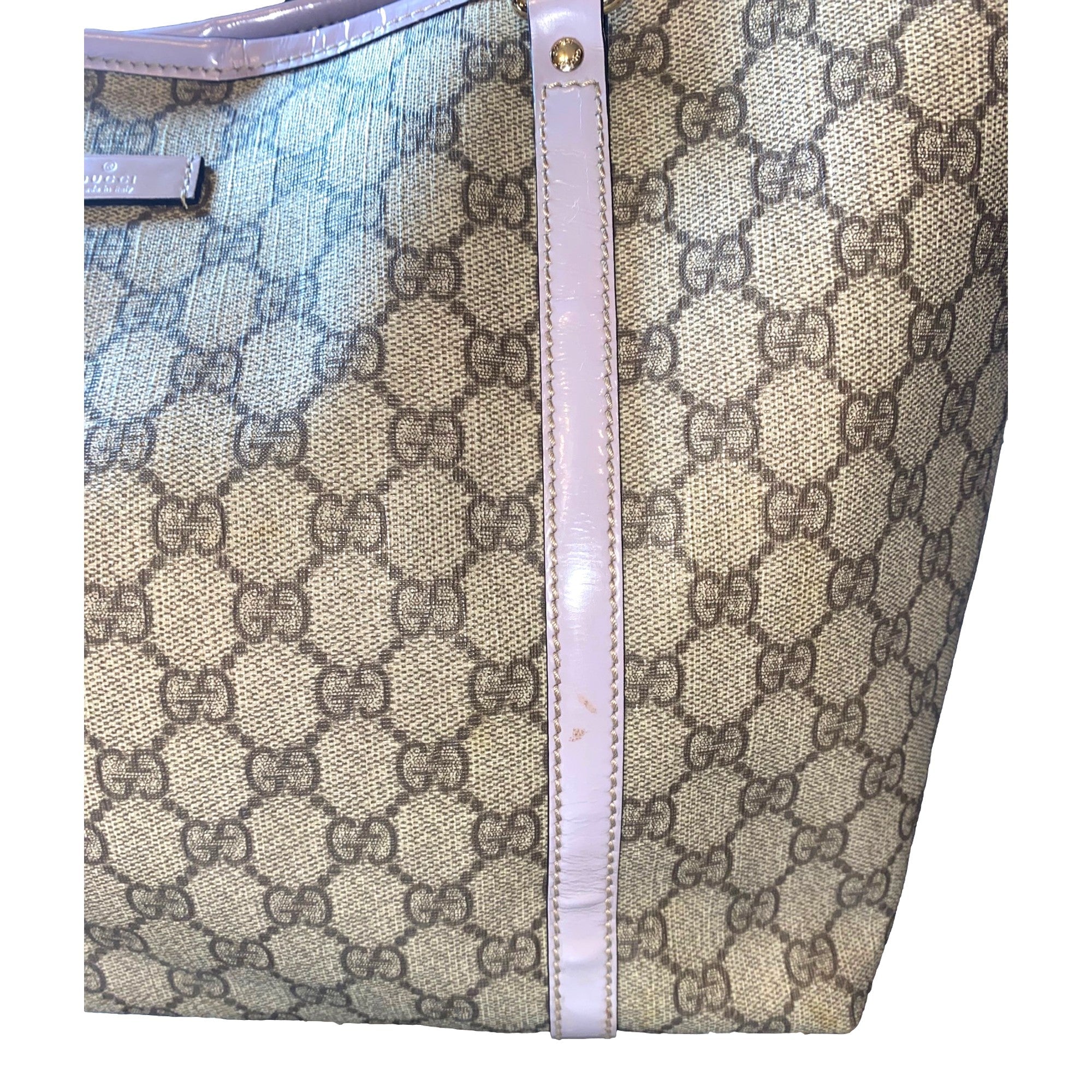 Gucci Original GG Supreme Canvas Joy Tote Large Lavender available at Queen Bee of Beverly Hills