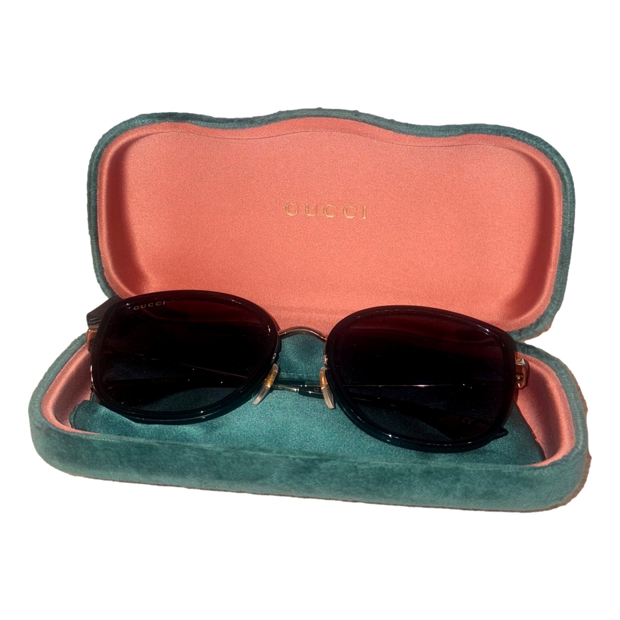 Gucci Oversized Cat Eye Black Gold Sunglasses available at Queen Bee of Beverly Hills