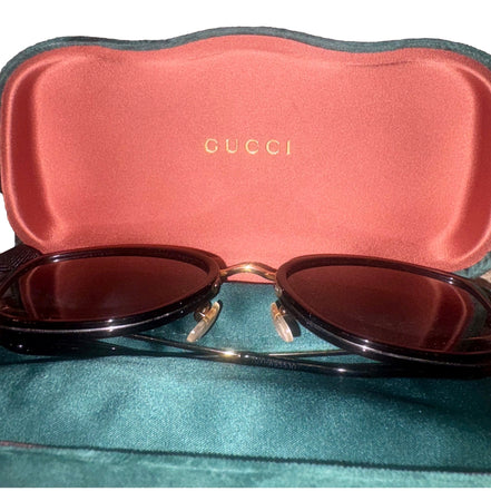 Gucci Oversized Cat Eye Black Gold Sunglasses available at Queen Bee of Beverly Hills