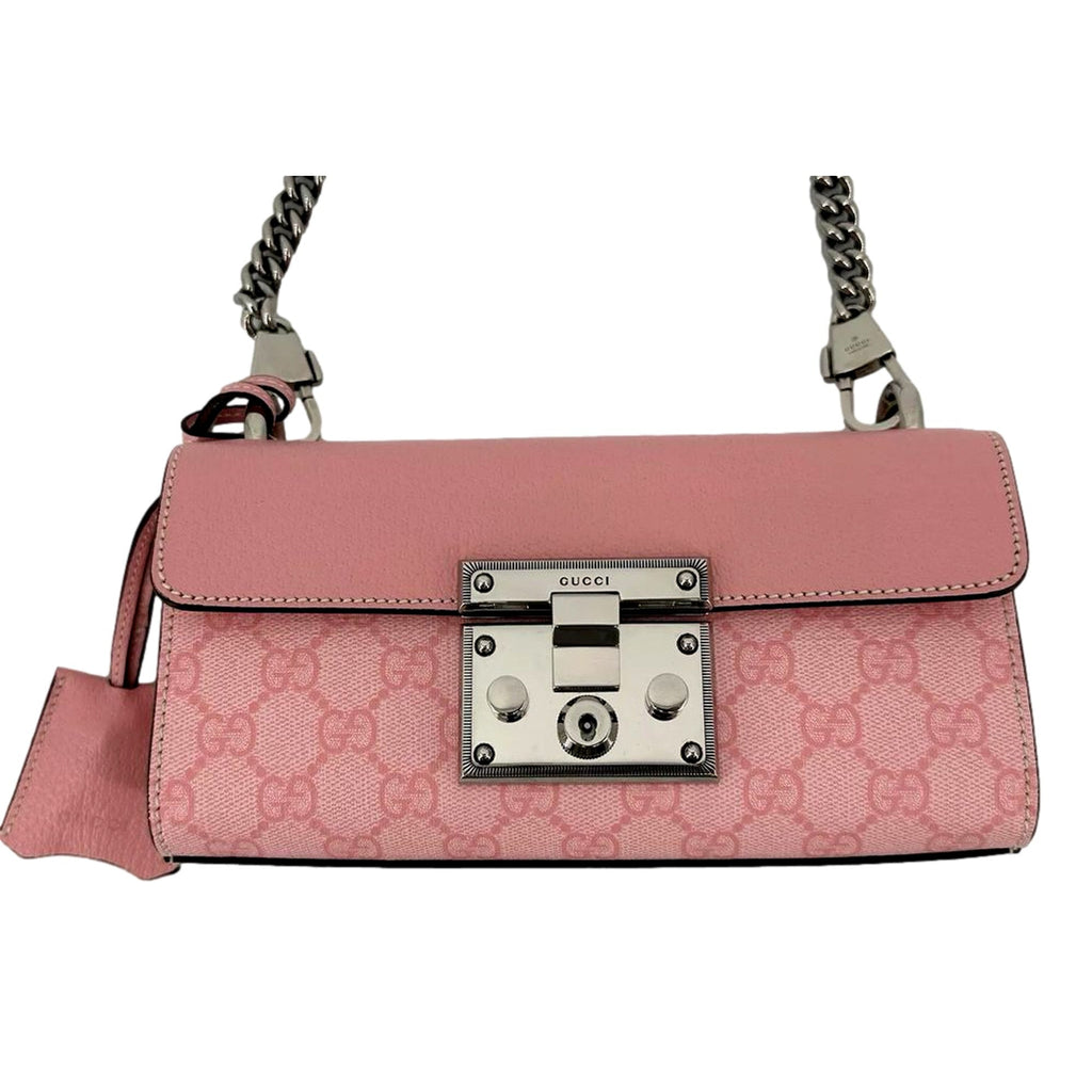 Gucci Pink GG Supreme Leather Padlock Chain Small Handbag Pink