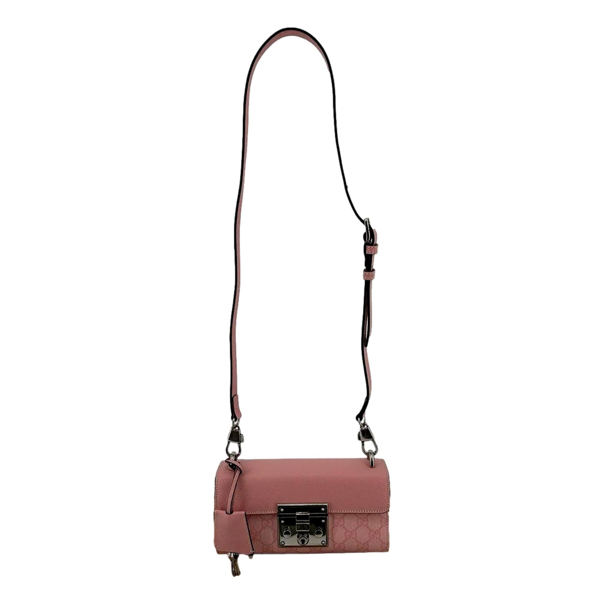Gucci Pink GG Supreme Leather Padlock Chain Small Handbag Pink available at Queen Bee of Beverly Hills