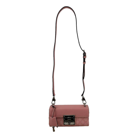 Gucci Pink GG Supreme Leather Padlock Chain Small Handbag Pink available at Queen Bee of Beverly Hills