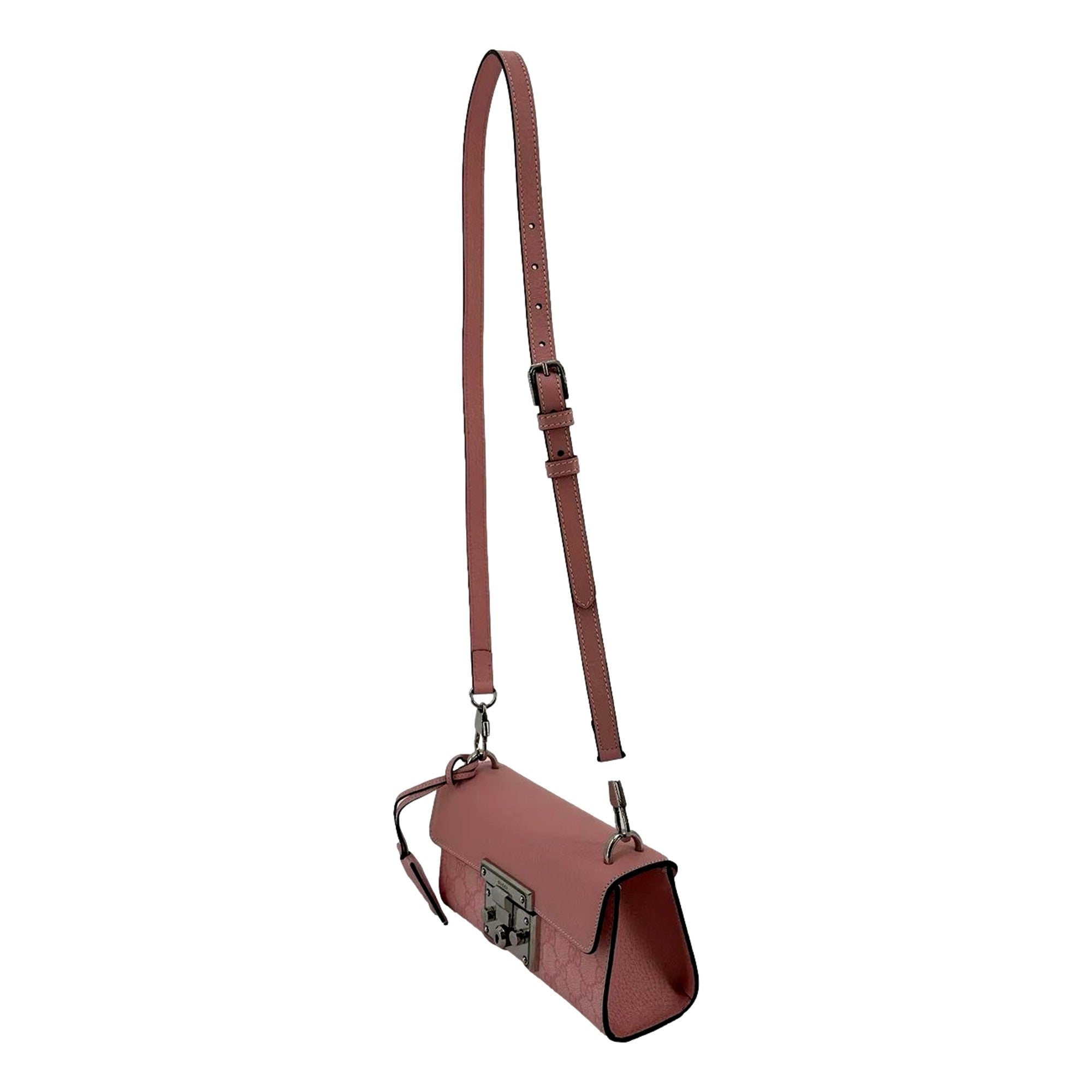 Gucci Pink GG Supreme Leather Padlock Chain Small Handbag Pink available at Queen Bee of Beverly Hills