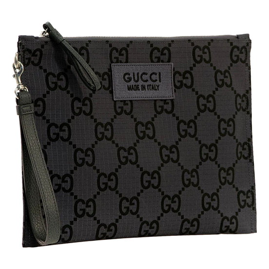 Gucci Ripstop Canvas Jumbo GG Large Clutch Wristlet Gray Black