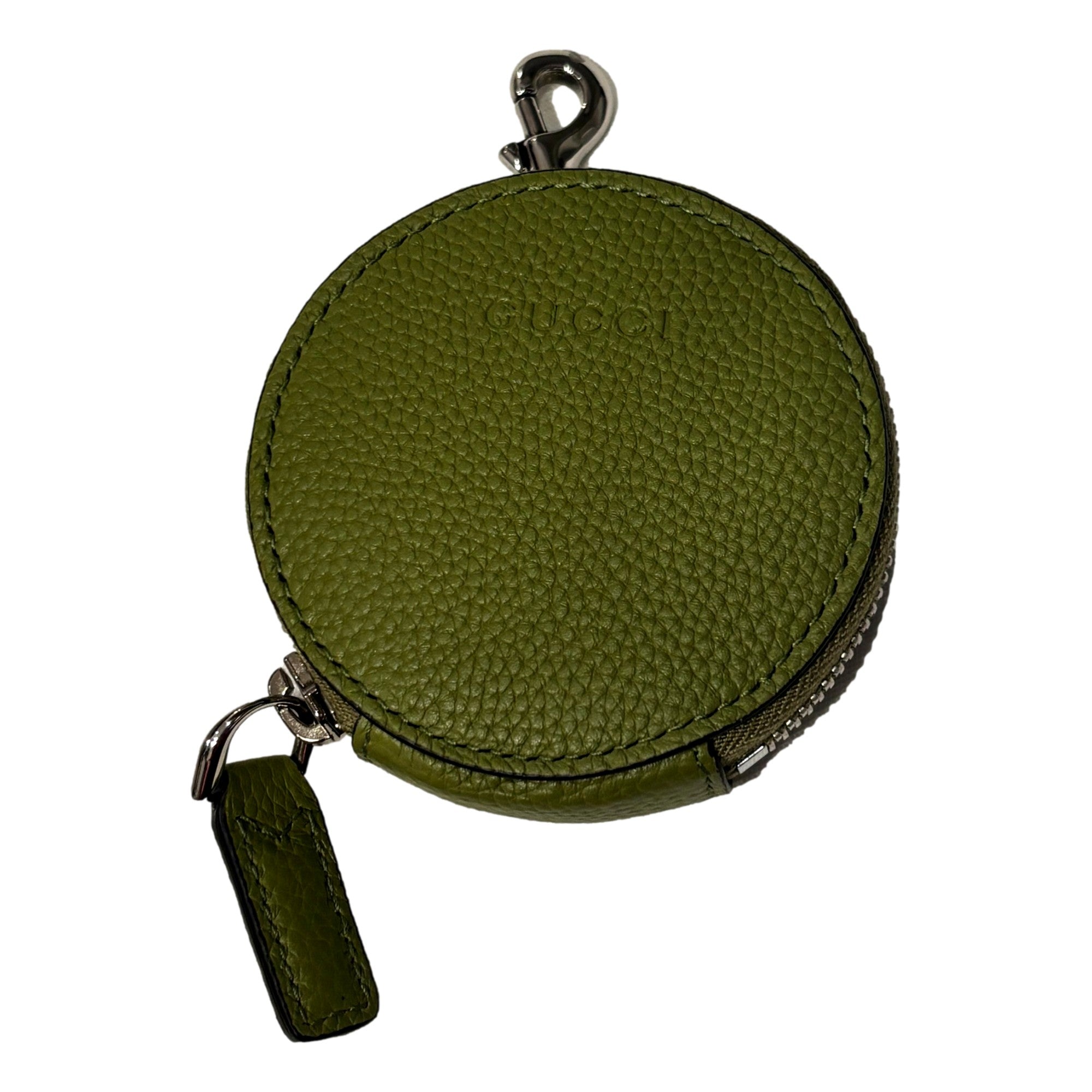 Gucci Round Coin Case Keychain Calf Leather Lime Green Pouch - available at Queen Bee of Beverly Hills. 