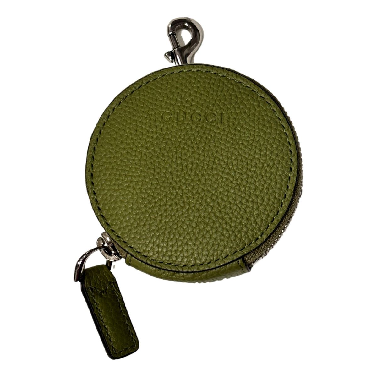 Gucci Round Coin Case Keychain Calf Leather Lime Green Pouch - available at Queen Bee of Beverly Hills. 