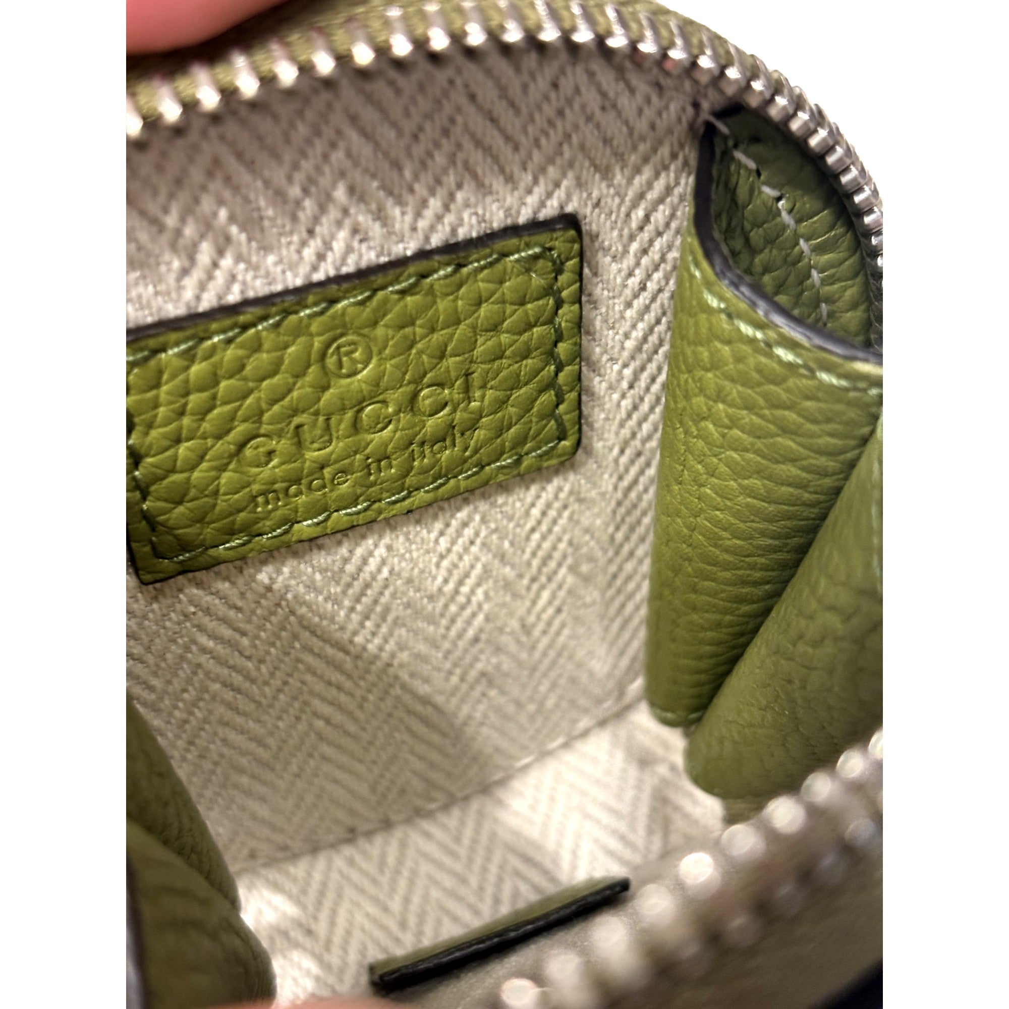 Gucci Round Coin Case Keychain Calf Leather Lime Green Pouch - available at Queen Bee of Beverly Hills. 