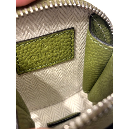 Gucci Round Coin Case Keychain Calf Leather Lime Green Pouch - available at Queen Bee of Beverly Hills. 