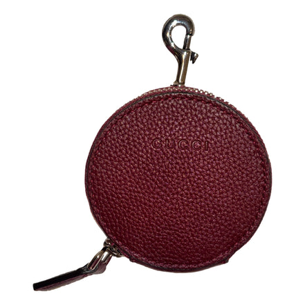 Gucci Round Coin Case Keychain Calf Leather Burgundy Red Pouch - available at Queen Bee of Beverly Hills. 