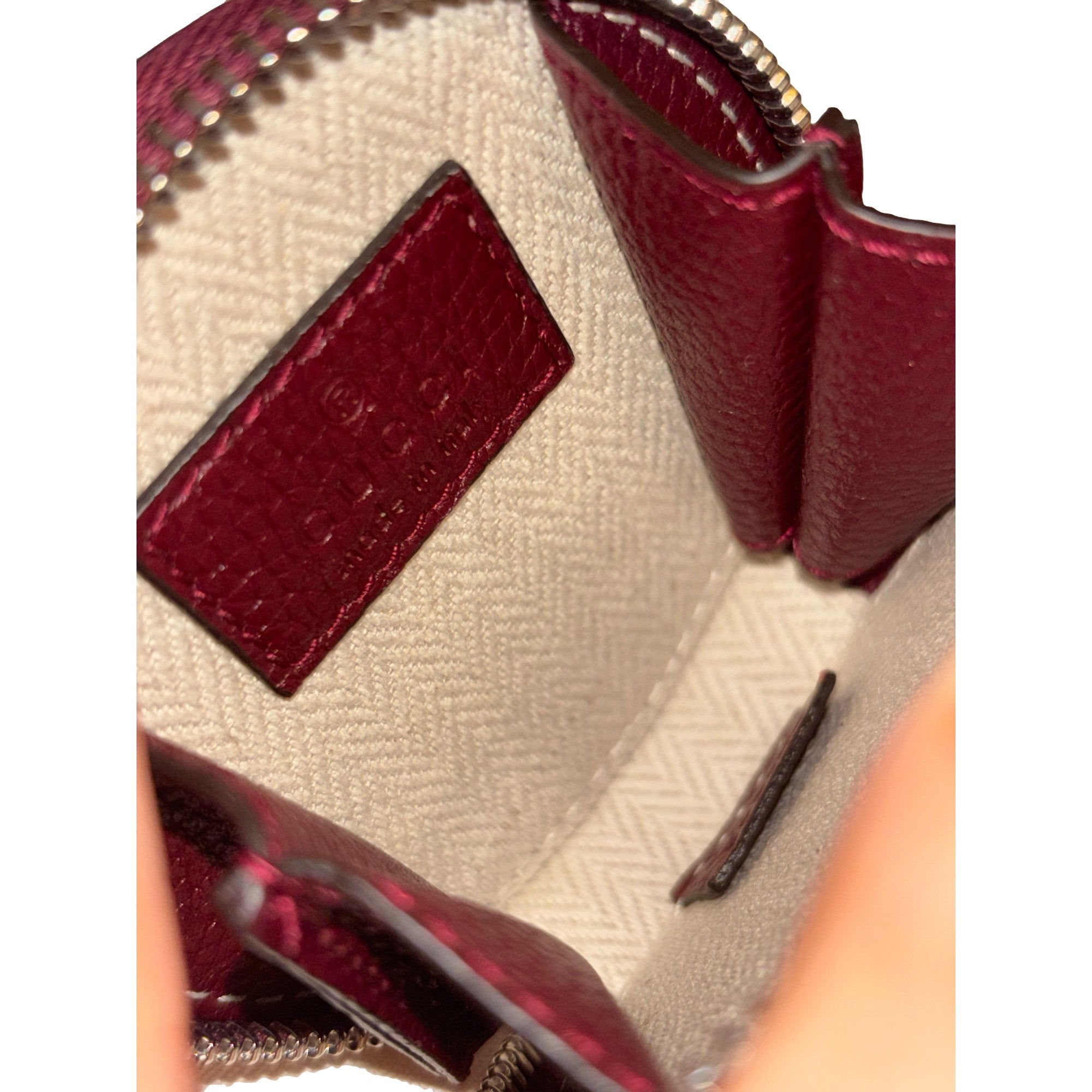 Gucci Round Coin Case Keychain Calf Leather Burgundy Red Pouch - available at Queen Bee of Beverly Hills. 