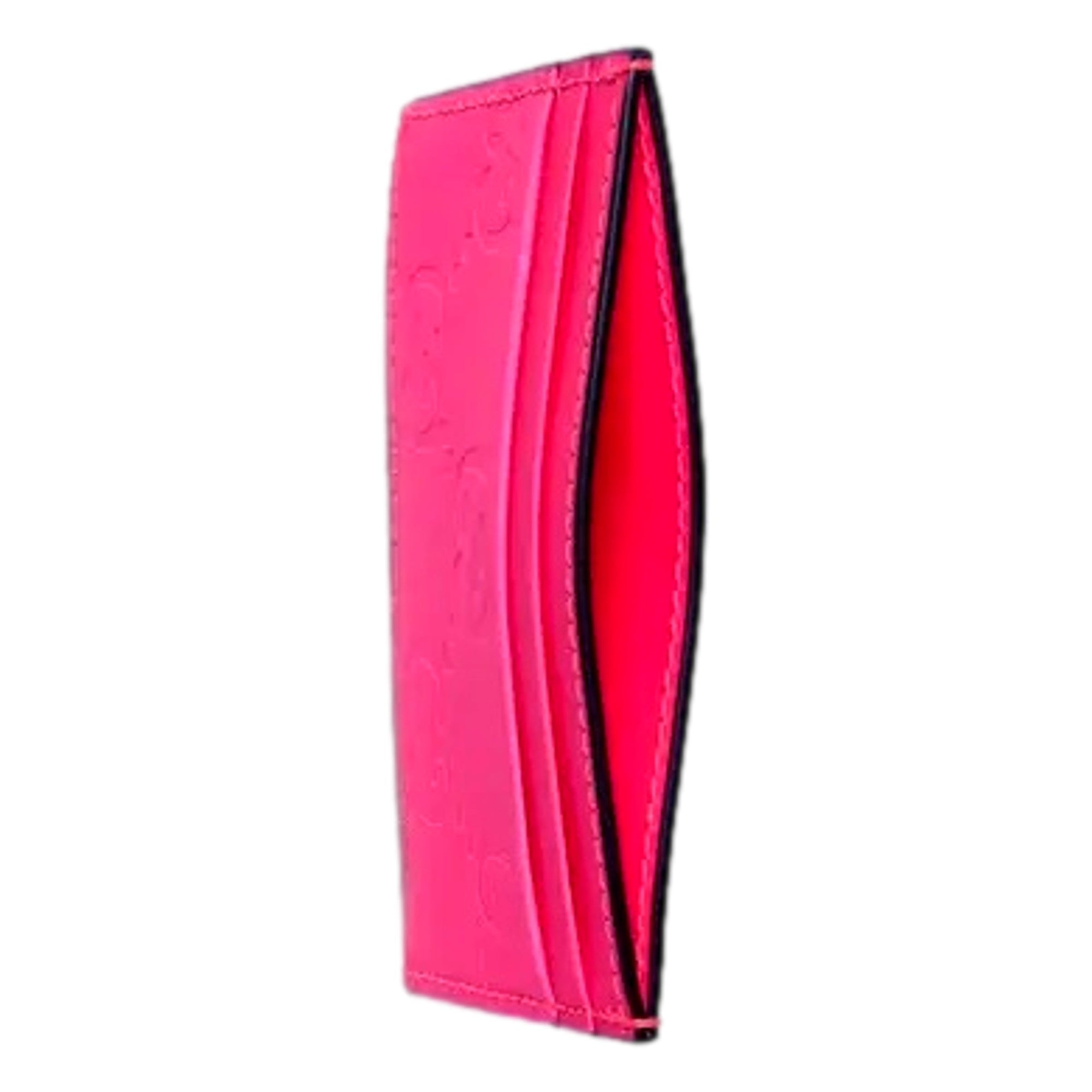 Gucci GG Leather Rubber Effect Neon Pink Card Holder Wallet