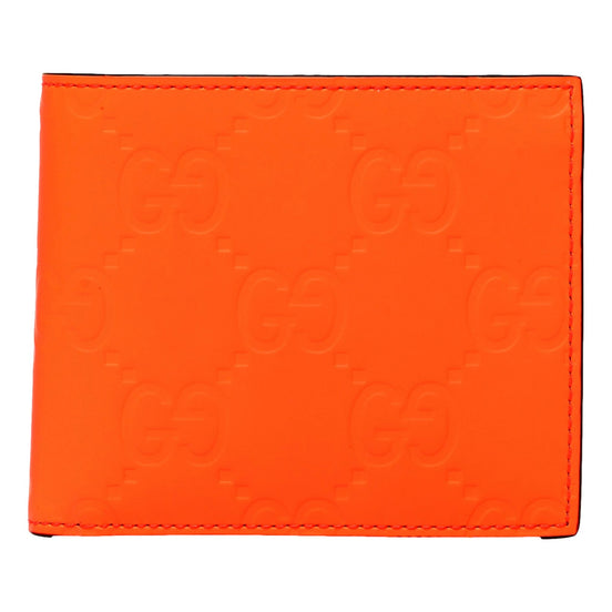 Gucci GG Rubber Effect Neon Orange Guccissima Leather Bifold Wallet sold at Queen Bee of Beverly Hills