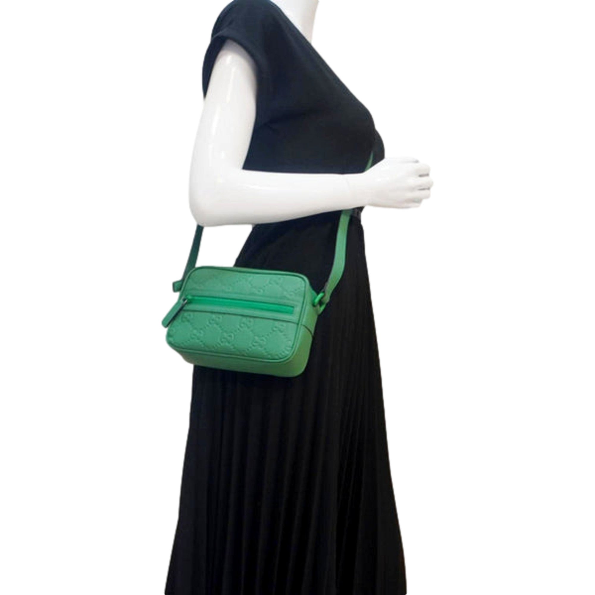 Gucci GG Rubber Effect Green Guccissima Leather Camera Crossbody Bag