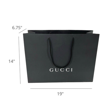 Gucci Shopping Gift Bag Designer Logo Packaging Black Paper Large Size available at Queen Bee of Beverly Hills