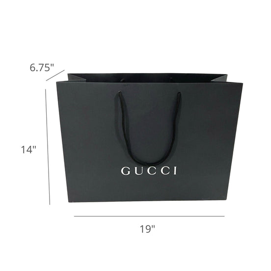 Gucci Shopping Gift Bag Designer Logo Packaging Black Paper Large Size available at Queen Bee of Beverly Hills