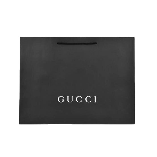 Gucci Shopping Gift Bag Designer Logo Packaging Black Paper Large Size available at Queen Bee of Beverly Hills