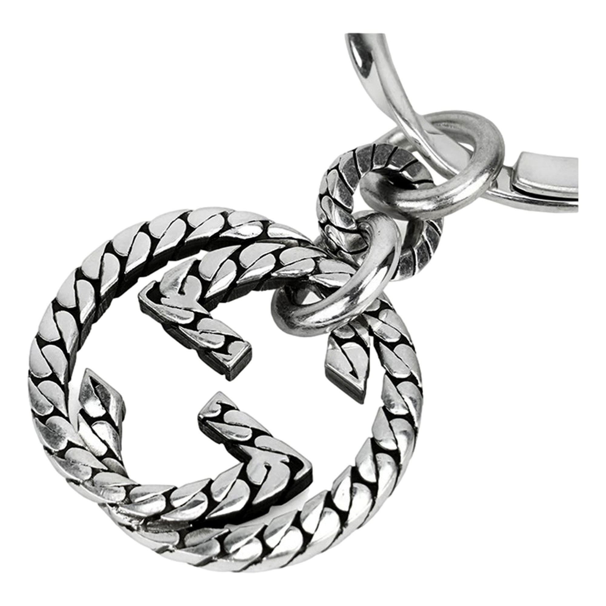 Gucci Signature GG Logo Sterling Silver Keychain Charm available at Queen Bee of Beverly Hills