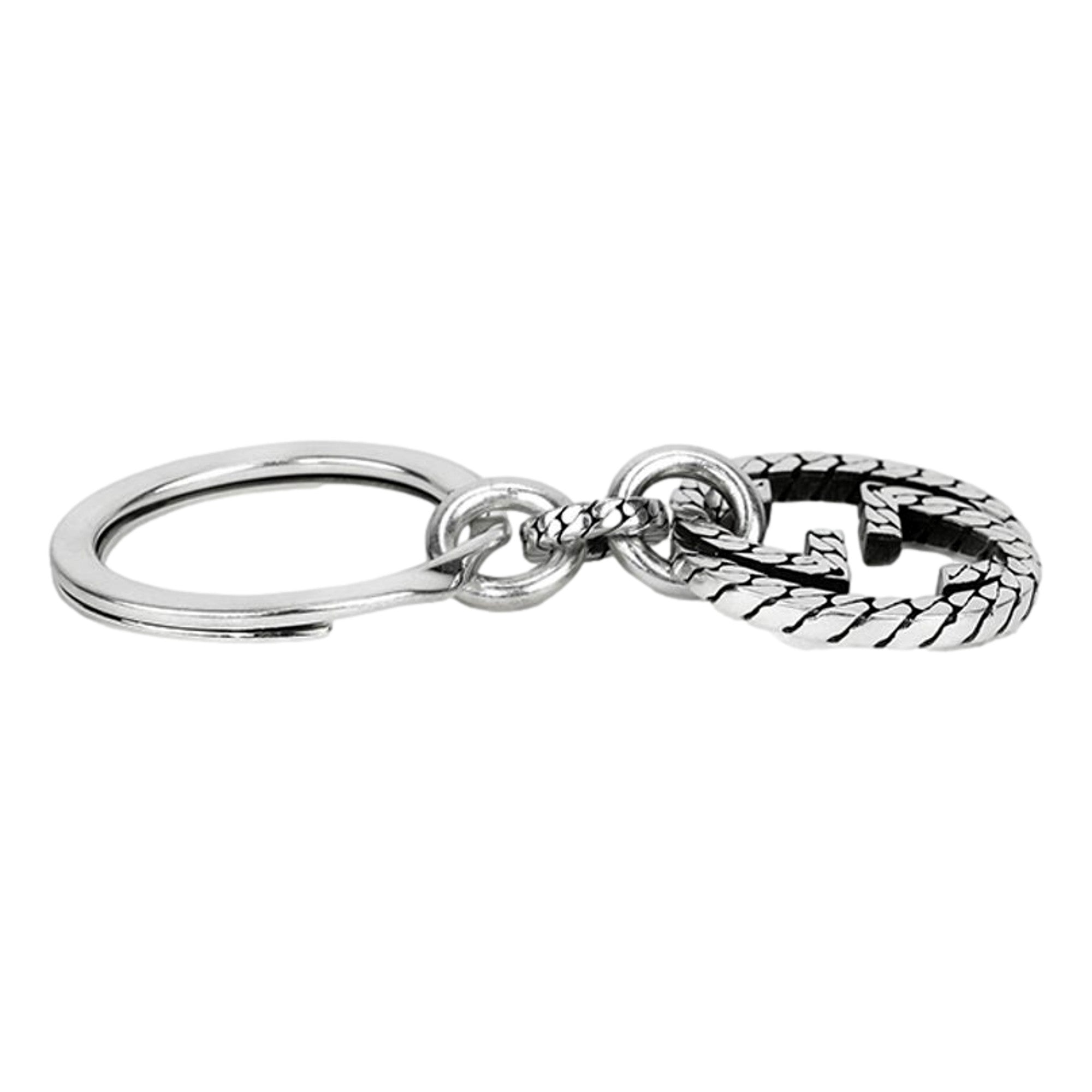 Gucci Signature GG Logo Sterling Silver Keychain Charm available at Queen Bee of Beverly Hills