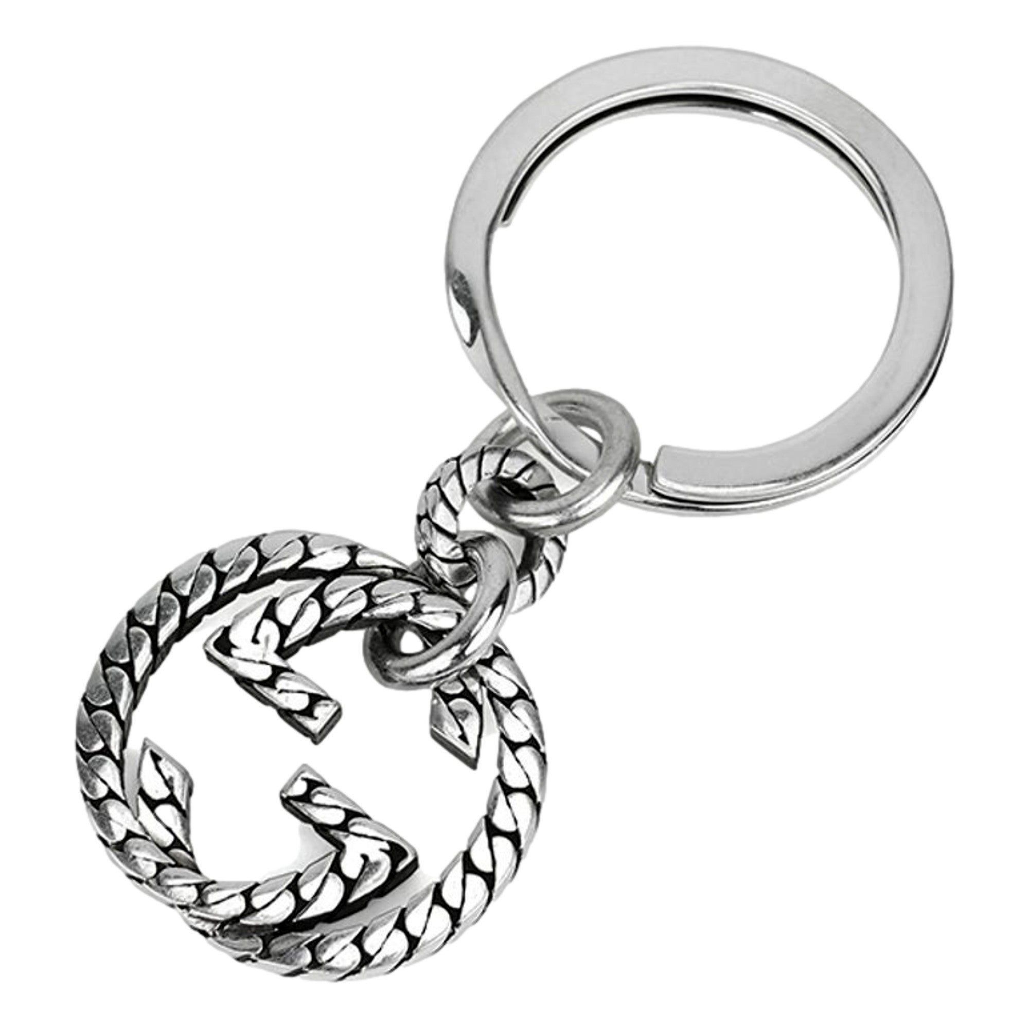 Gucci Signature GG Logo Sterling Silver Keychain Charm available at Queen Bee of Beverly Hills
