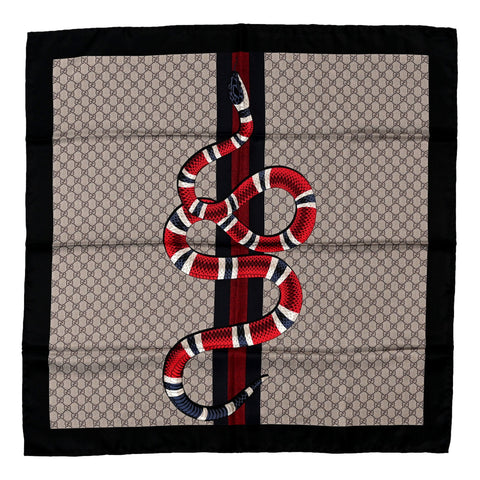 Gucci Silk Monogram Kingsnake  Large Square Scarf Black available at Queen Bee of Beverly Hills
