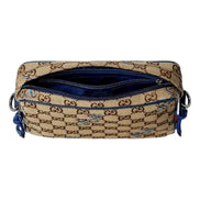 Gucci Snake Embroidered Beige Canvas Blue Trim Crossbody Bag available at Queen Bee of Beverly Hills