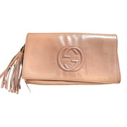 Gucci Soft Patent Medium Soho Clutch Dark Cipria available at Queen Bee of Beverly Hills