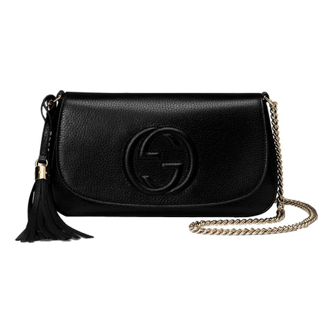 Gucci Soho Disco GG Black Calf Leather Tassel Chain Crossbody Bag Pre-owned available at Queen Bee of Beverly Hills