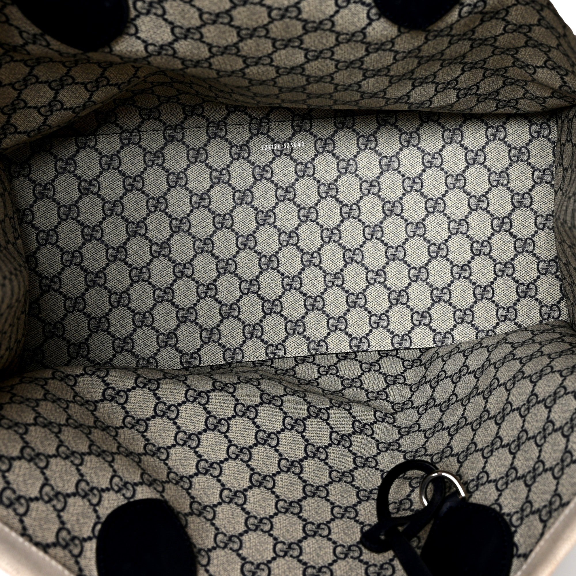 Gucci Supreme Canvas Beige Calfskin Logo Print Large Tote Bag Navy Multicolor available at Queen Bee of Beverly Hills