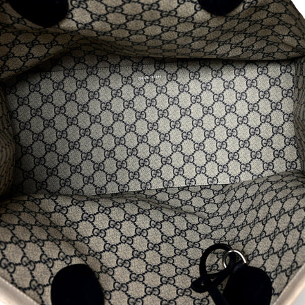 Gucci Supreme Canvas Beige Calfskin Logo Print Large Tote Bag Navy Multicolor available at Queen Bee of Beverly Hills