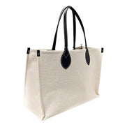 Gucci Supreme Canvas Beige Calfskin Logo Print Large Tote Bag Navy Multicolor available at Queen Bee of Beverly Hills